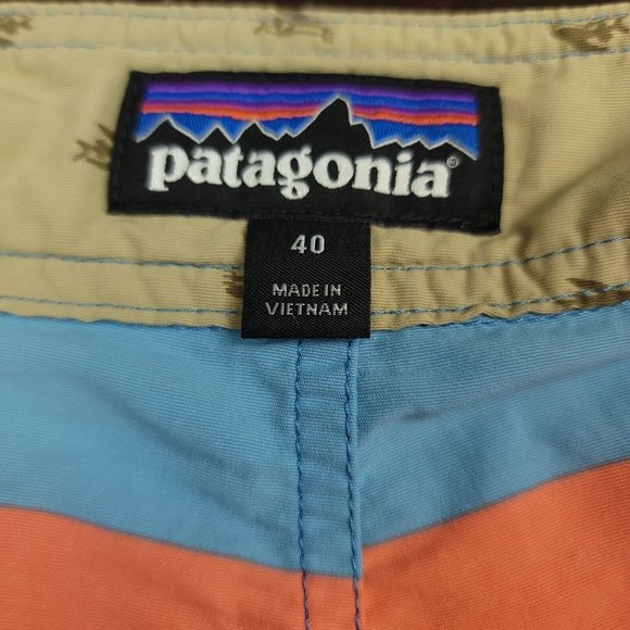 Patagonia Mens‎ 40 Wavefarer Striped Board Shorts Orange Blue Swim Style 86620 - Picture 2 of 12